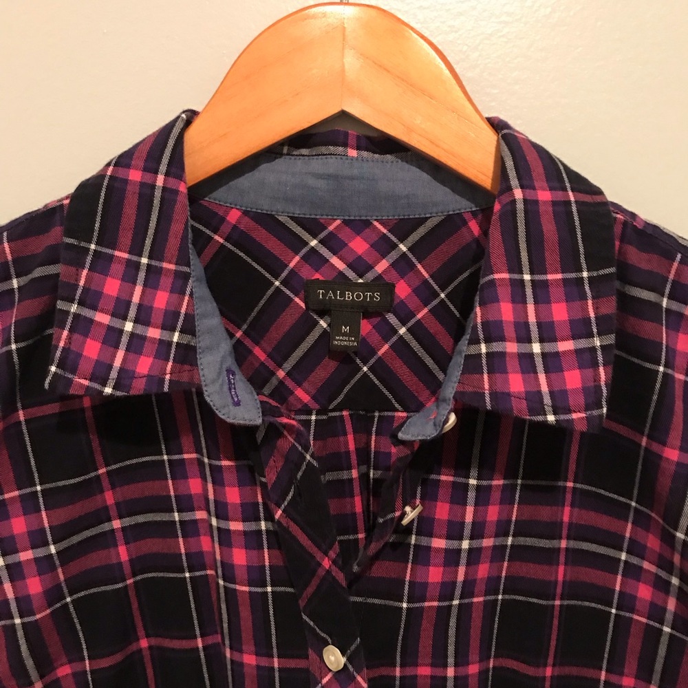 EUC Talbots Multi Colored Plaid Shirt Size M